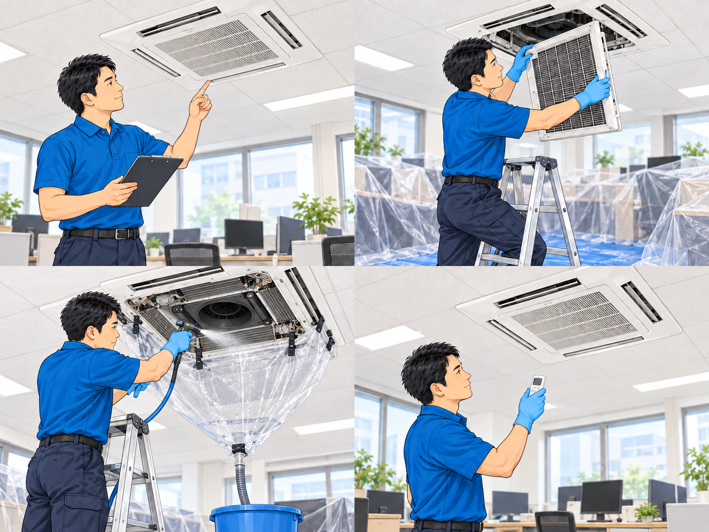 機種・動作を確認:トップの案内と同じスタッフによる作業イラスト