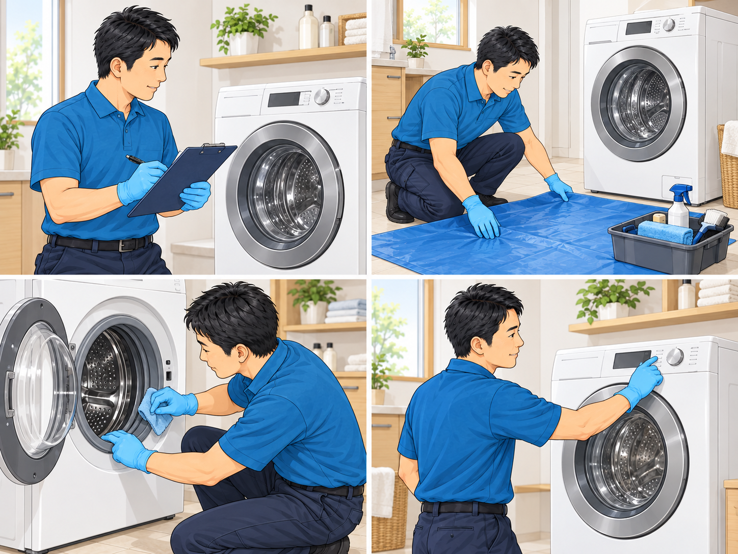 機種・状態を確認：トップの案内と同じスタッフによる作業イラスト